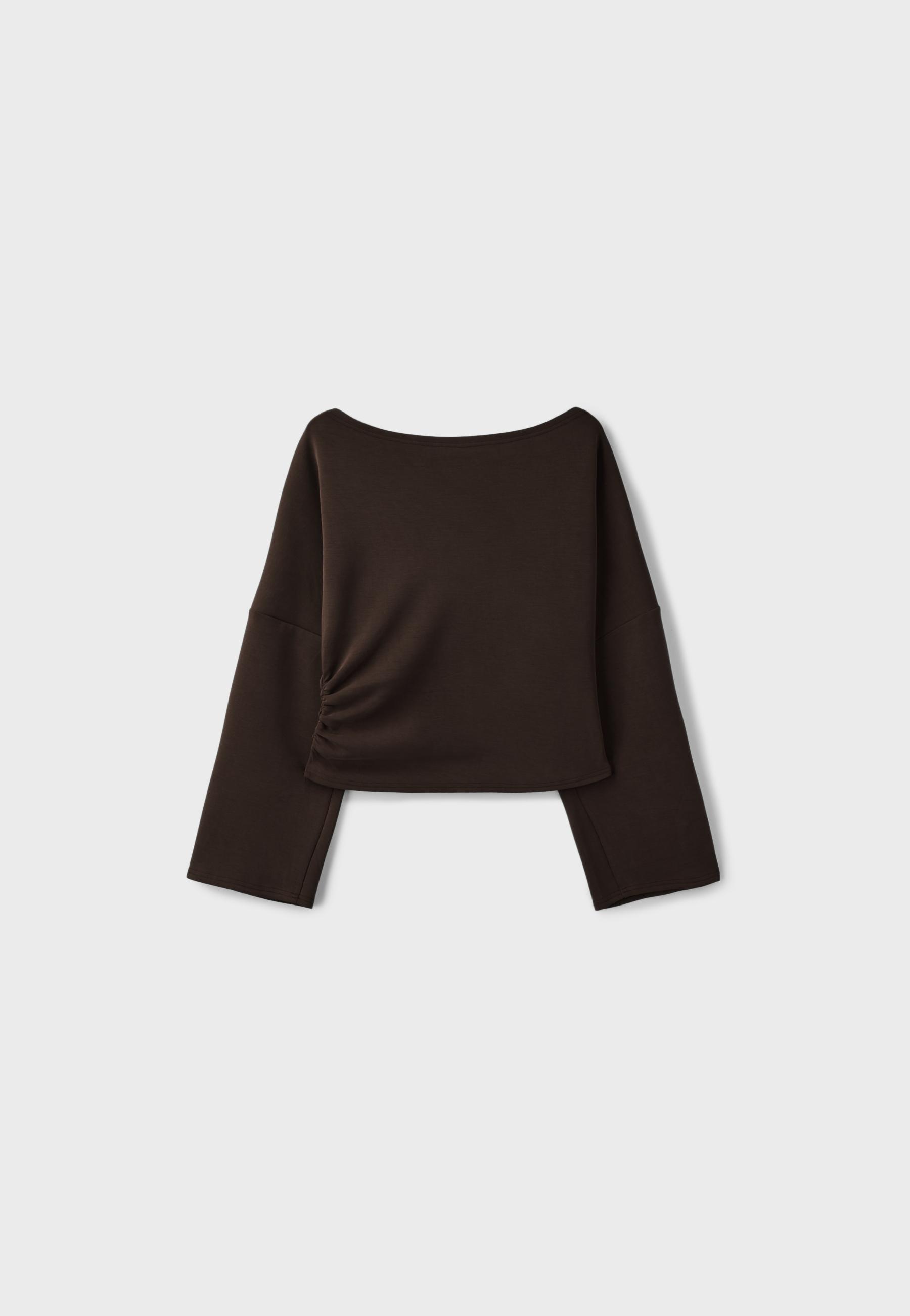 Soft-touch ruched asymmetric sweatshirt — Brown