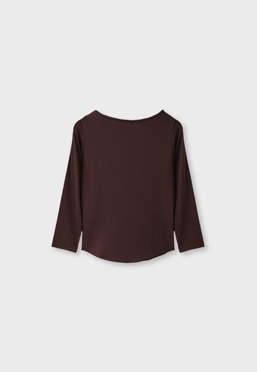 Boat neck basic T-shirt — Brown 8