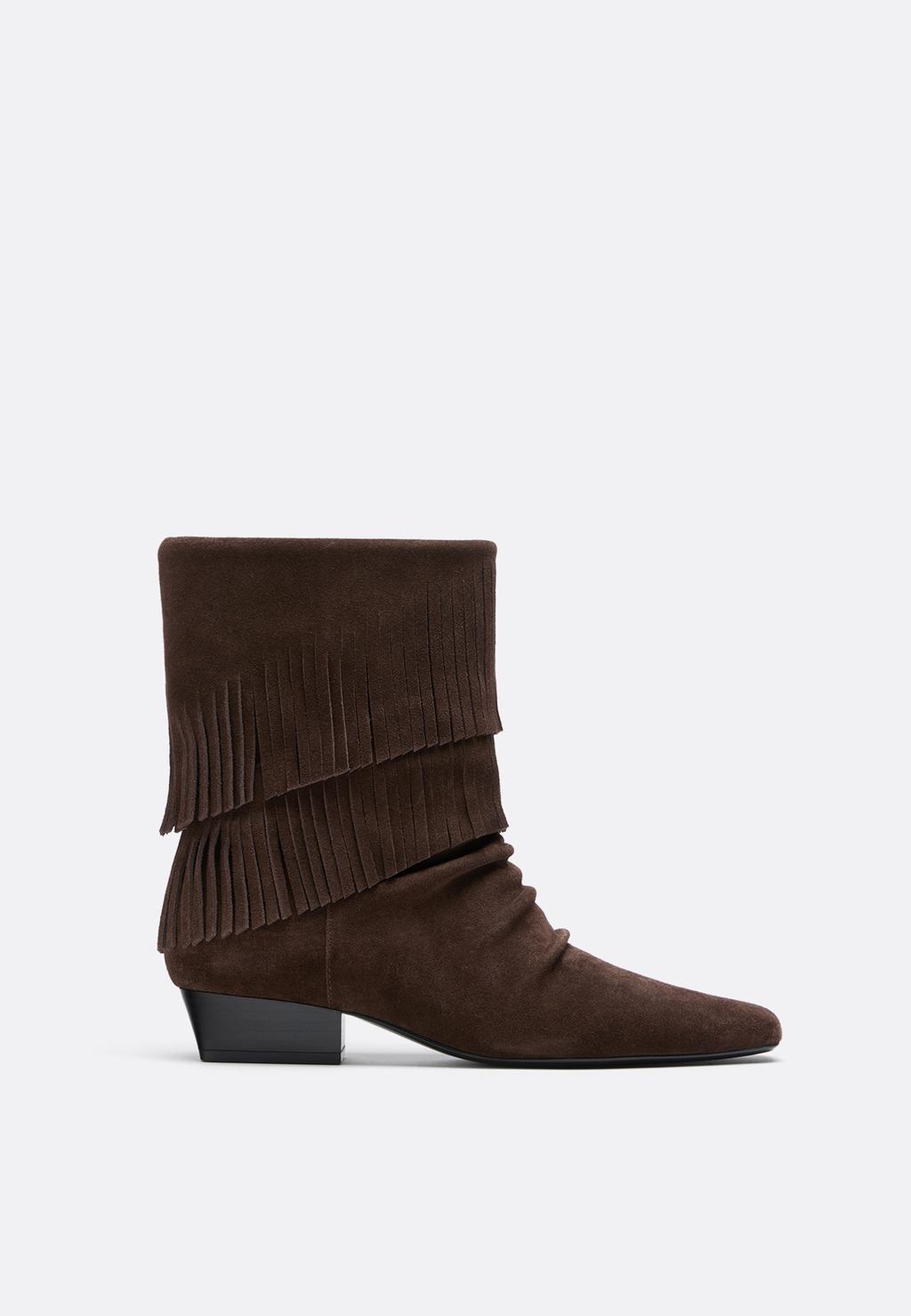 Bottines plates en cuir à franges