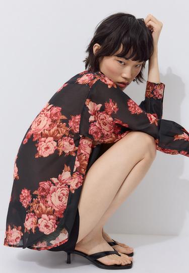 Floral print flowing shirt — Black 6