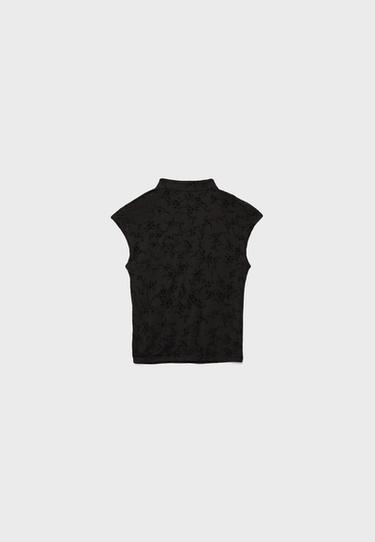 Flocked stand collar T-shirt — Black 8