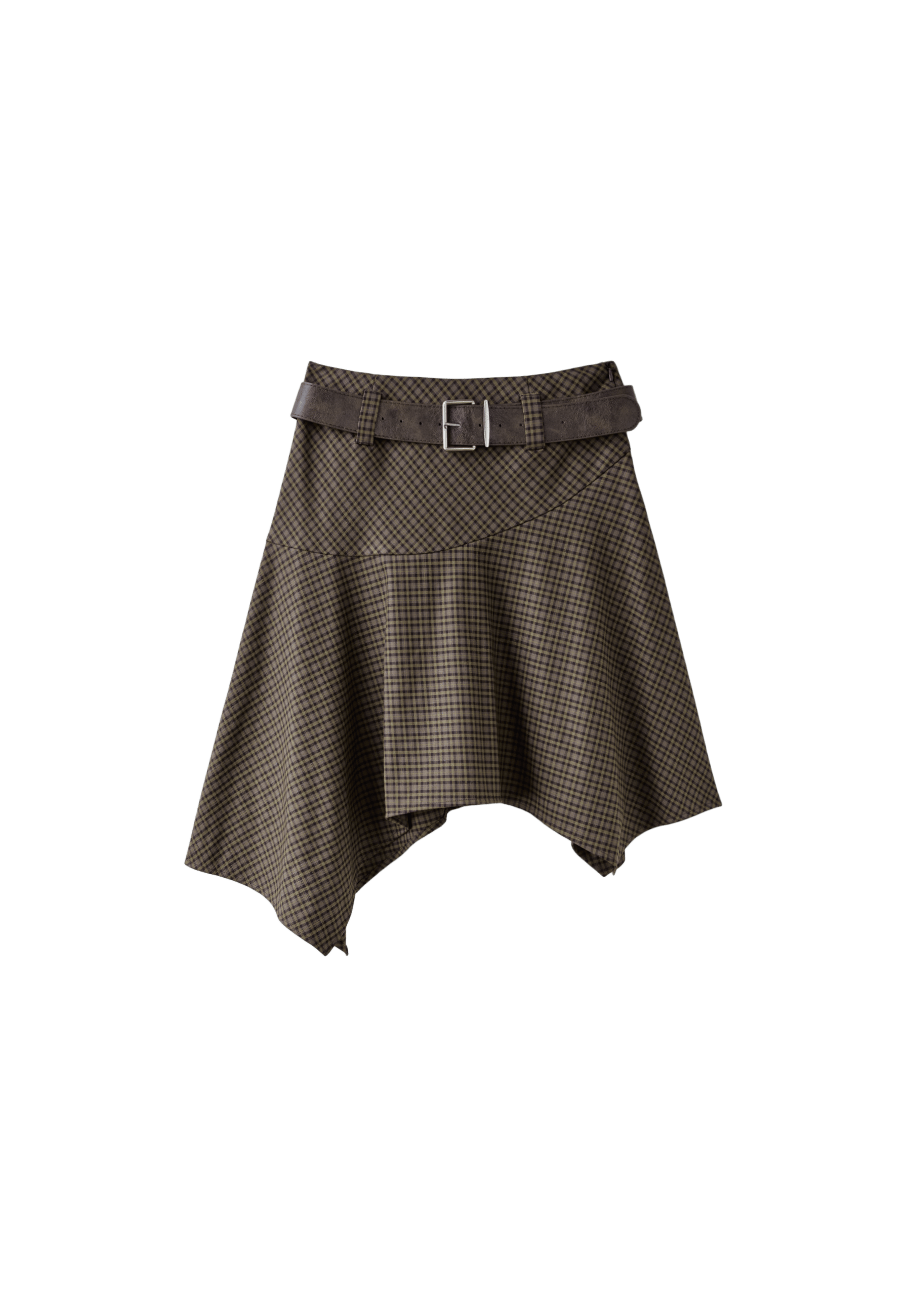 Check skirt with belt — Beige