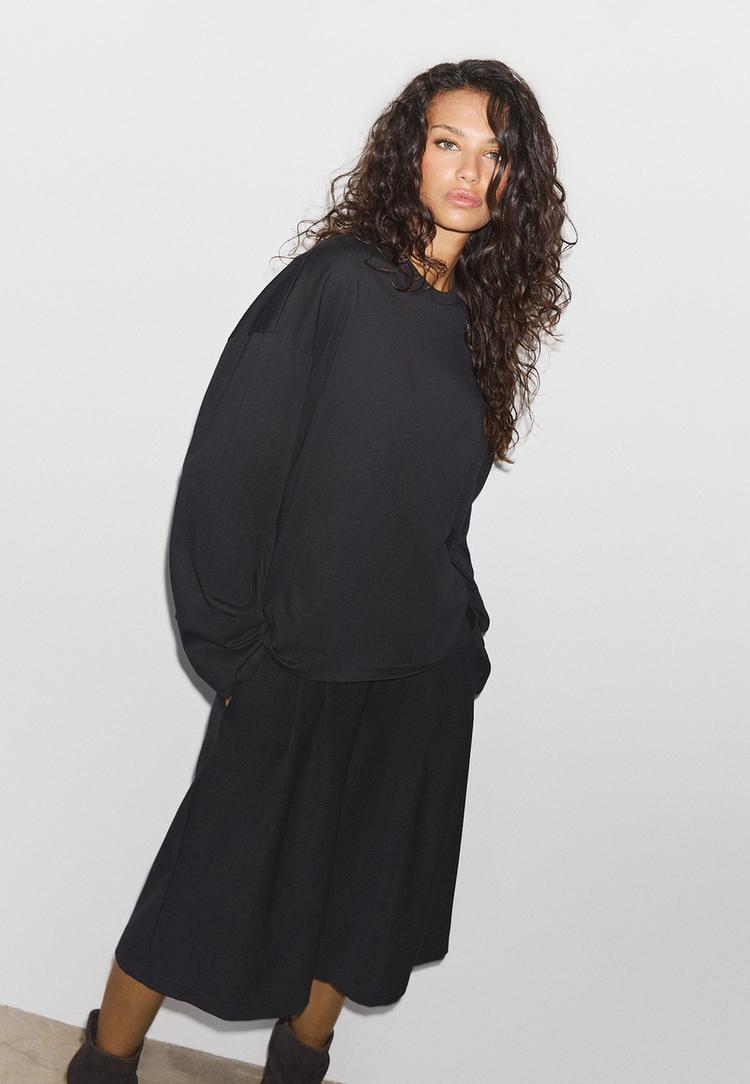 Boxy long sleeve T-shirt — Black