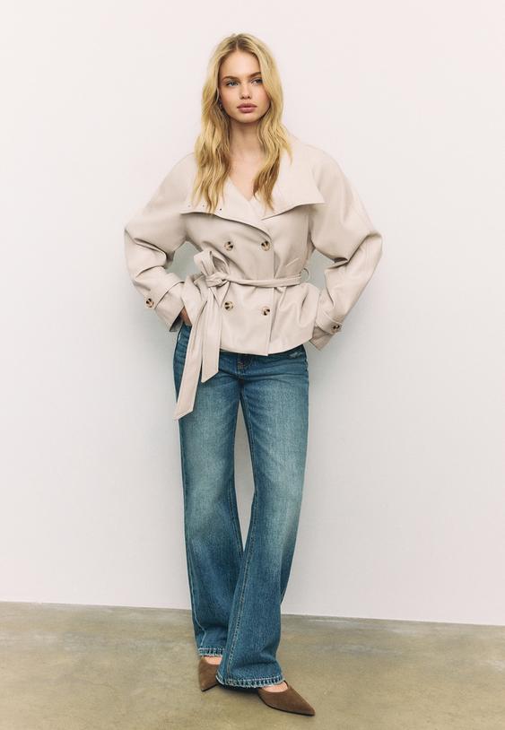 dik yaka suni deri trenckot