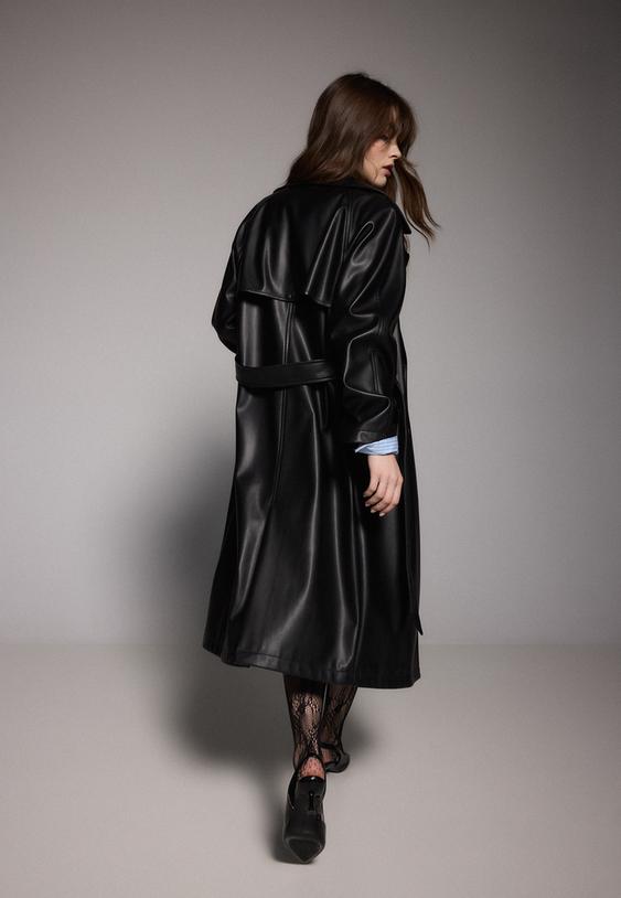 long faux leather trench coat