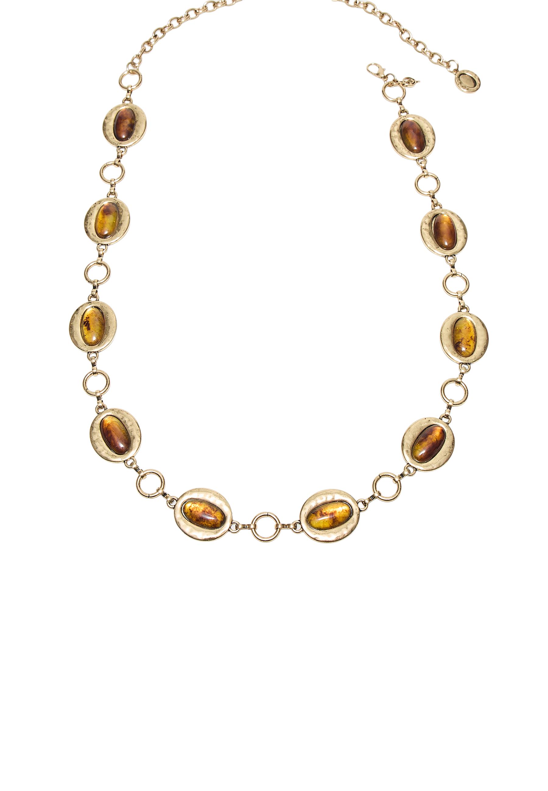 Oval stone metal belt — Beige
