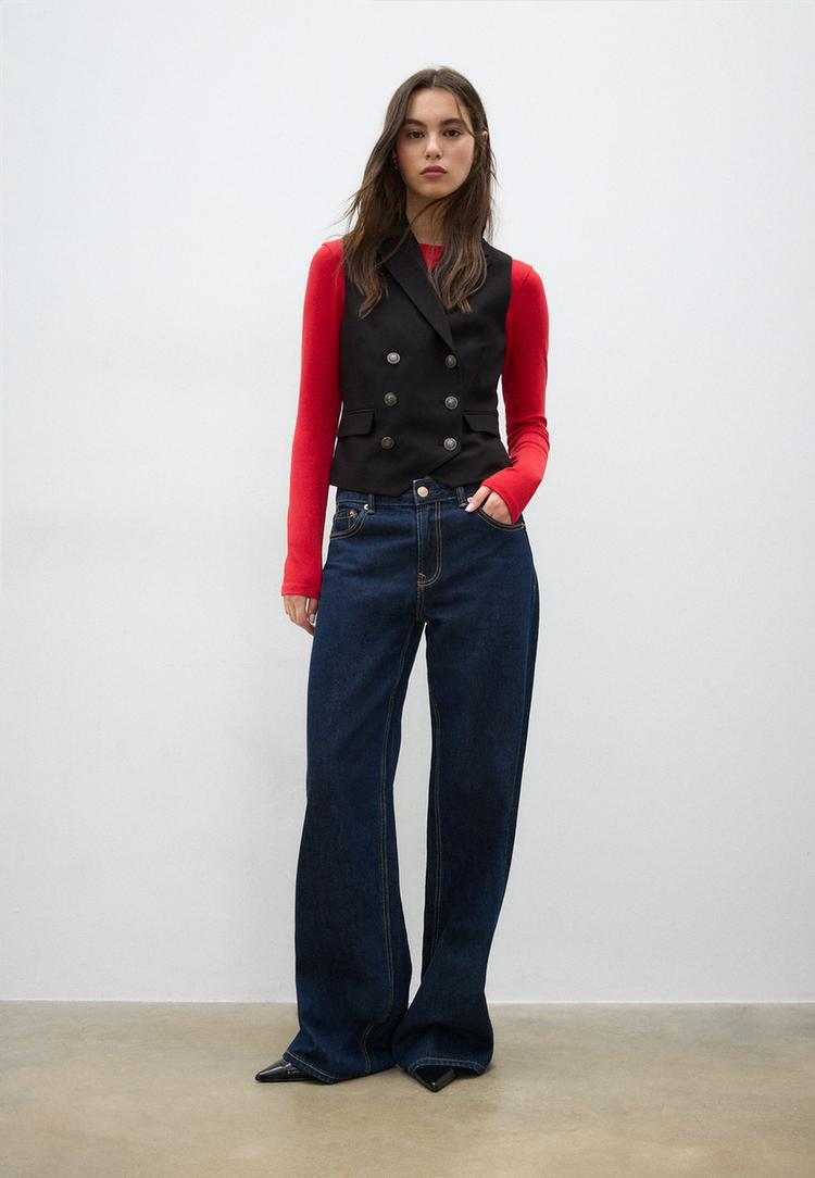 Stradivarius Σταυρωτό Γιλέκο Μαύρο Xs