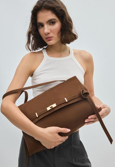 Maxi shoulder bag with belt detail — Brown 4