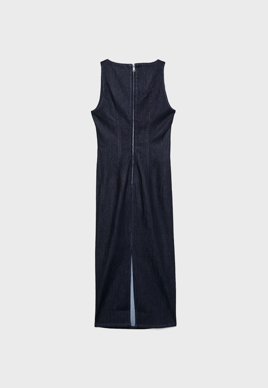 stradivarius denim dress Denim midi dress