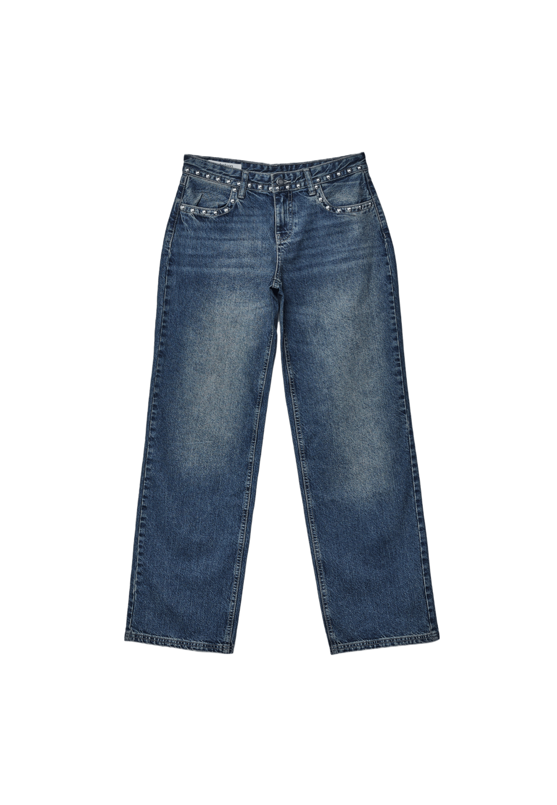 Studded Baggy Jeans — MEDIUM LIGHT BLUE DENIM