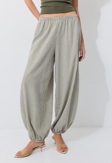 Checked voluminous trousers — Khaki 5