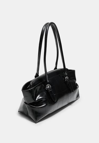 Coconut effect city bag with buckles — Black 3