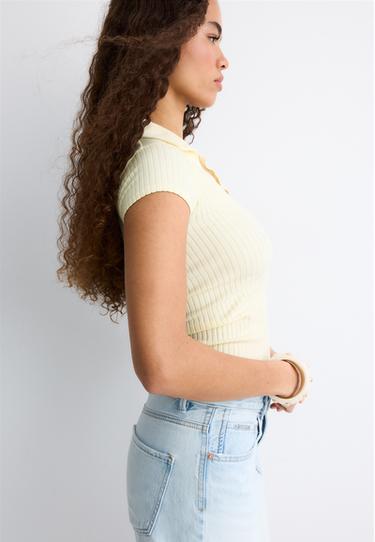Basic seamless polo T-shirt — Pastel yellow 1