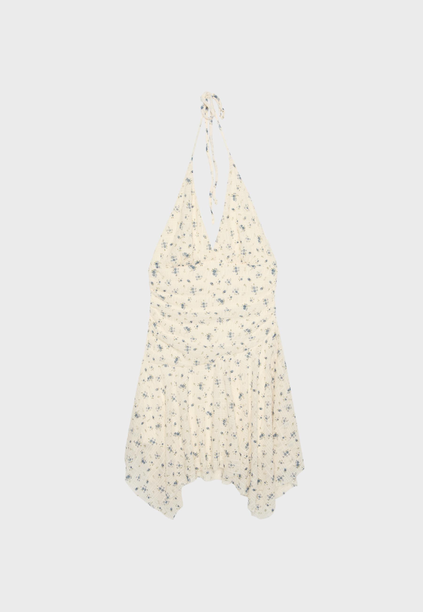Short dress with pointed hem — Ecru
