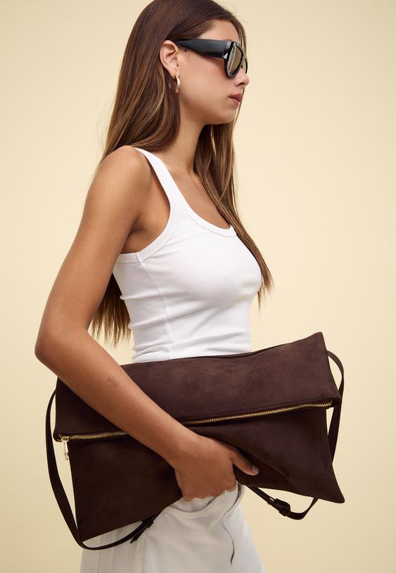 faux suede maxi clutch