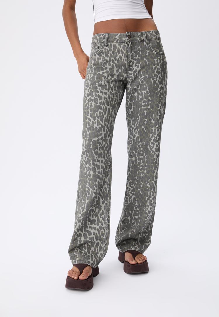 leopar desenli duz kesim pantolon