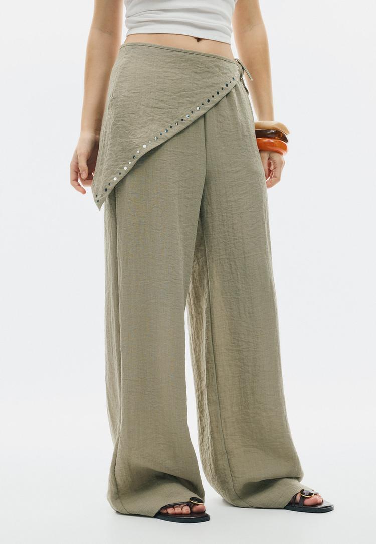 Stradivarius Χυτό Παντελόνι Με Μαντήλι Πέτρα S