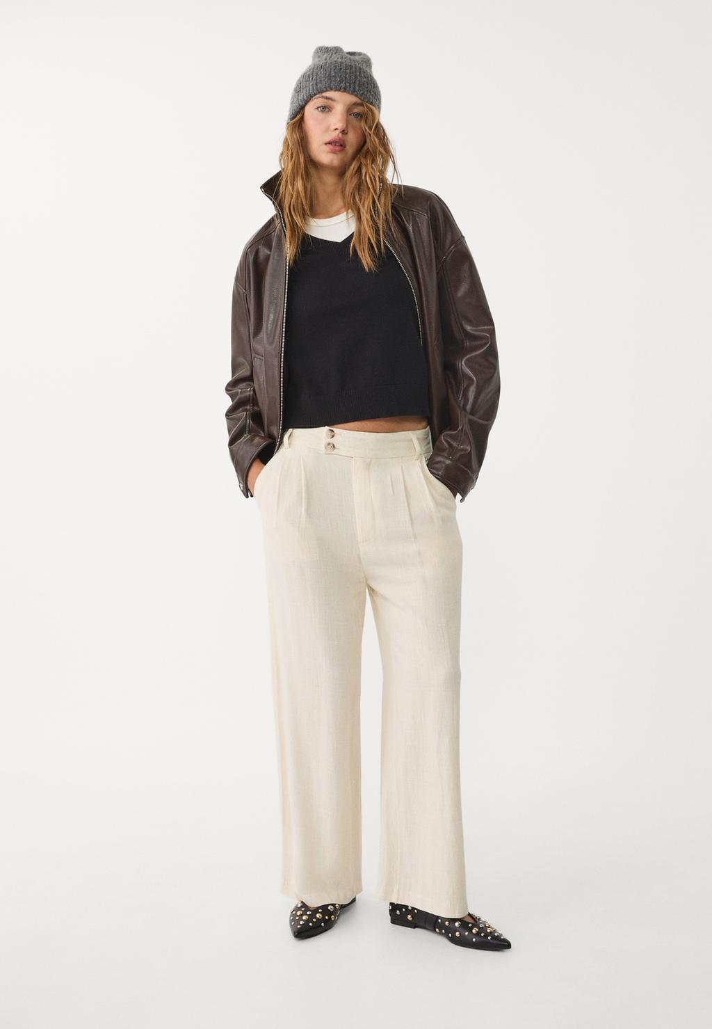 Linen blend wide-leg trousers