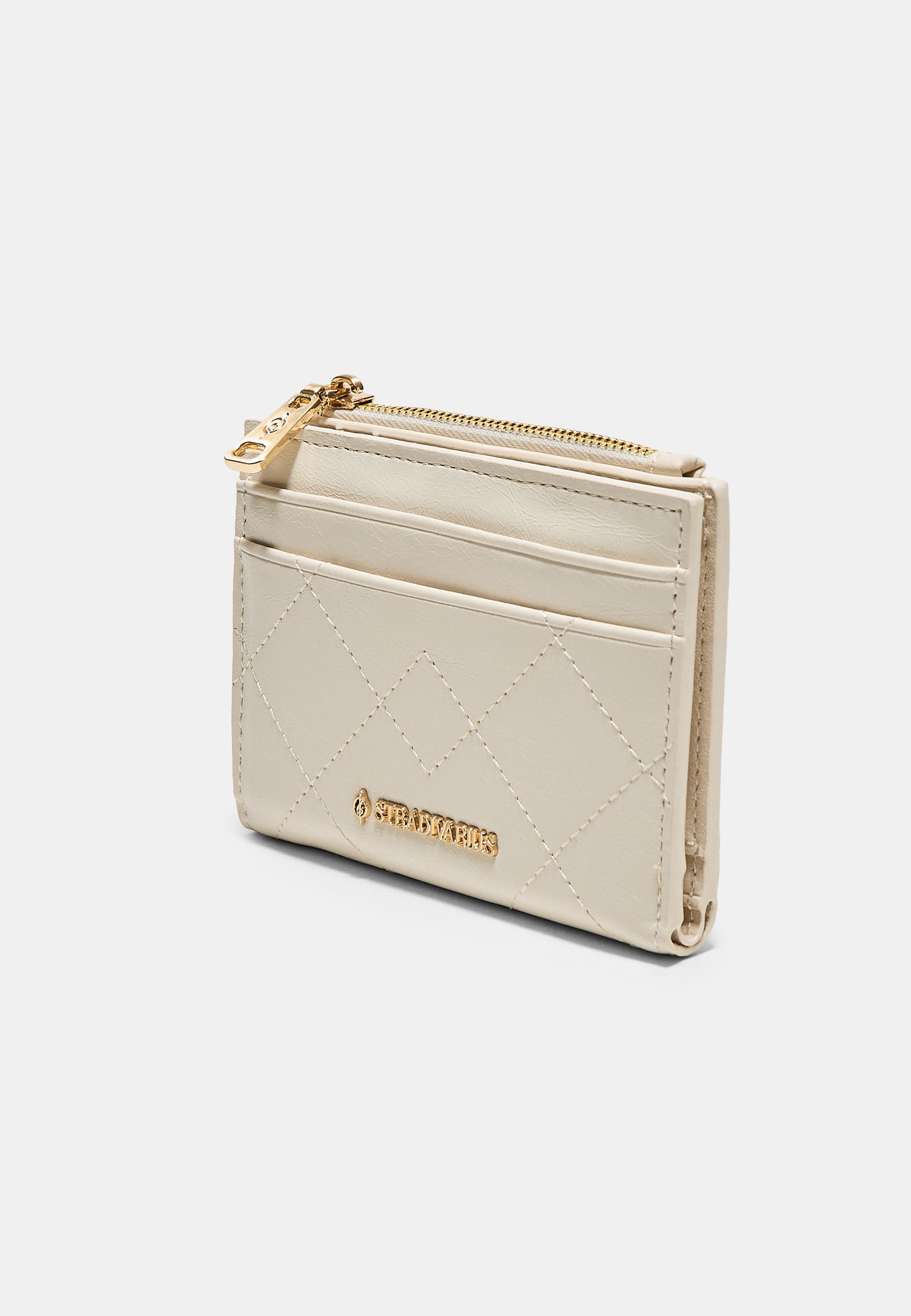 Stitched card holder purse — Ecru