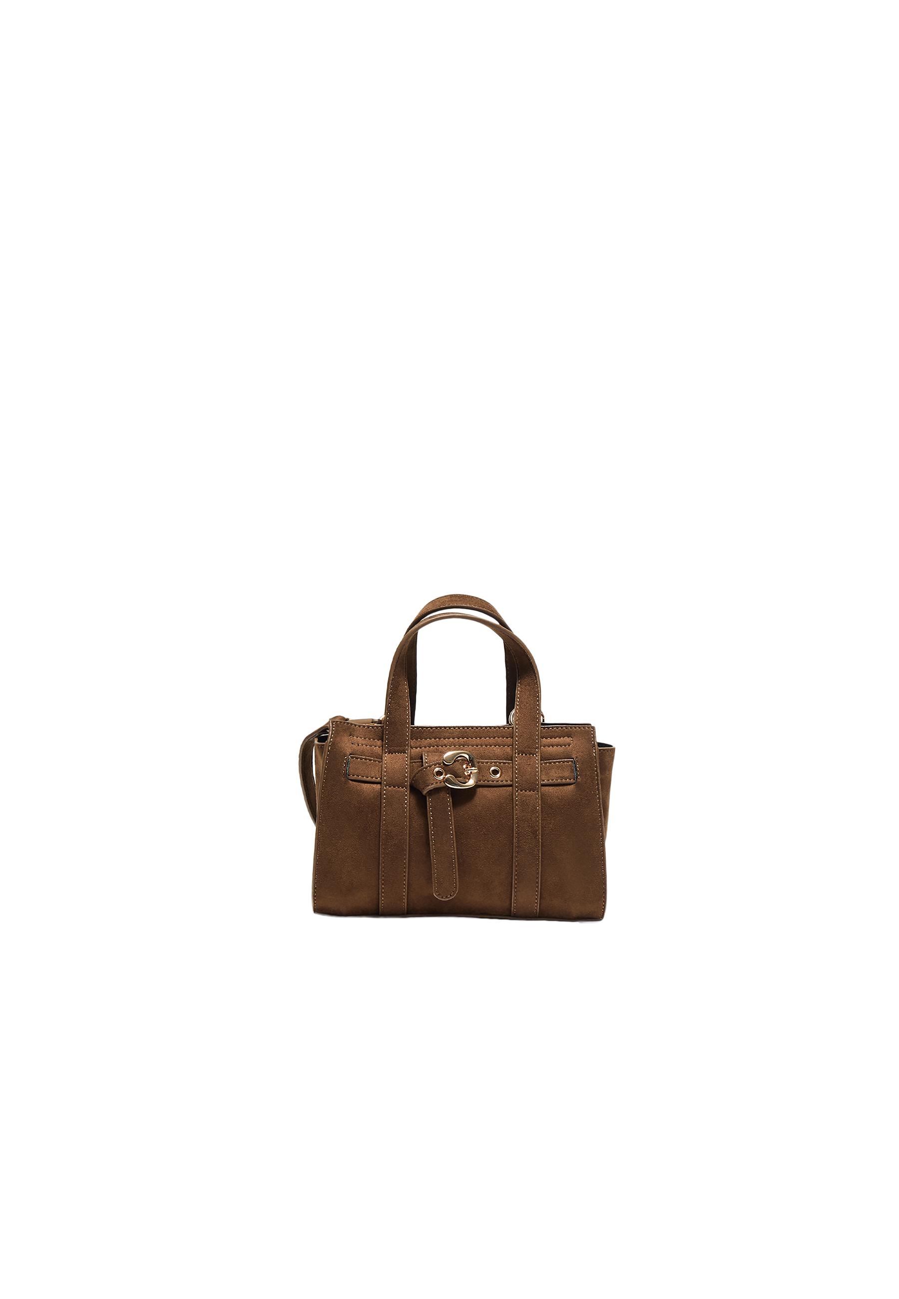 Mini tote bag with buckle — Brown