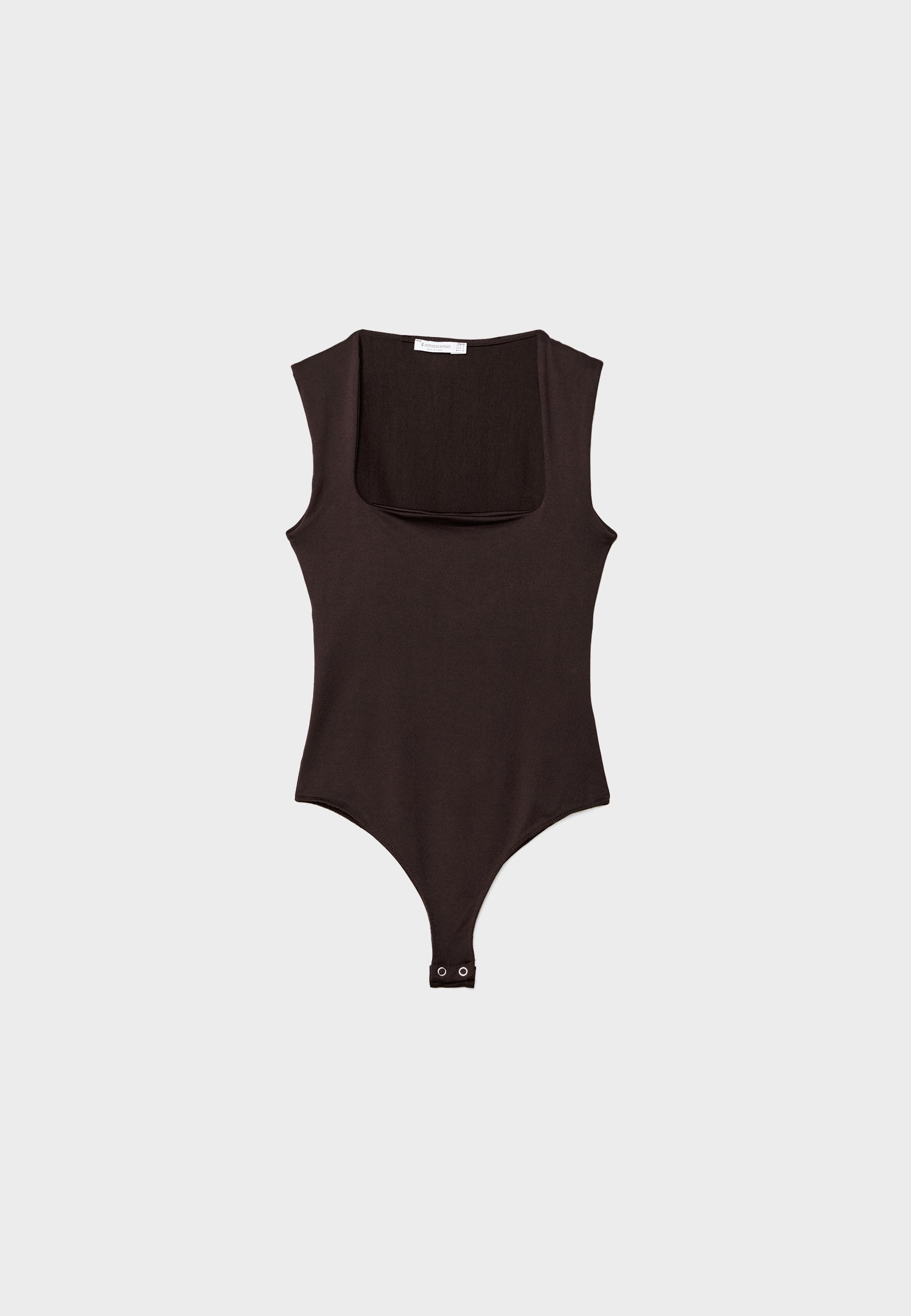 Polyamide square neckline bodysuit — Brown