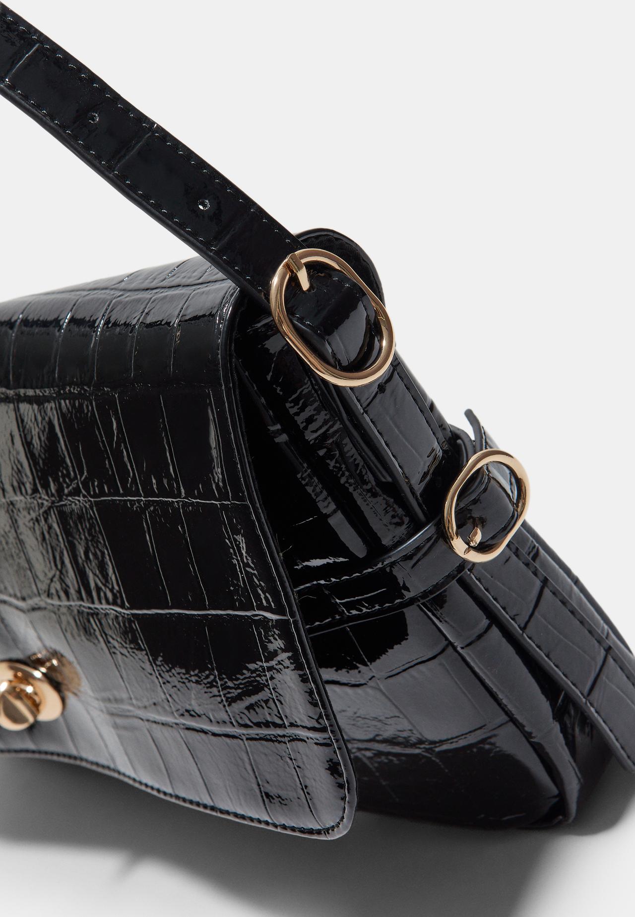 Maxi mock croc shoulder bag — Black