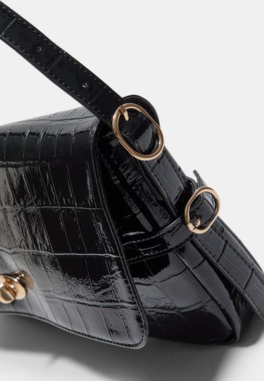 Maxi mock croc shoulder bag — Black 5