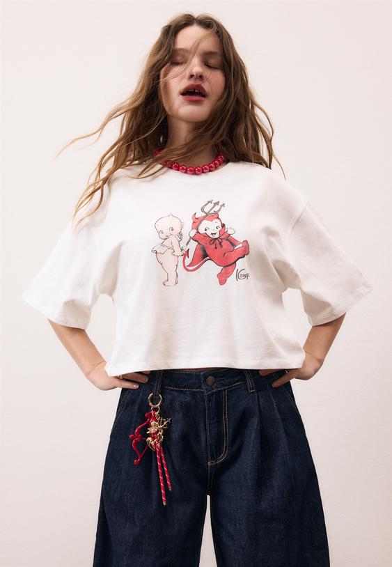 Stradivarius Kewpie Short Sleeve T-Shirt White L