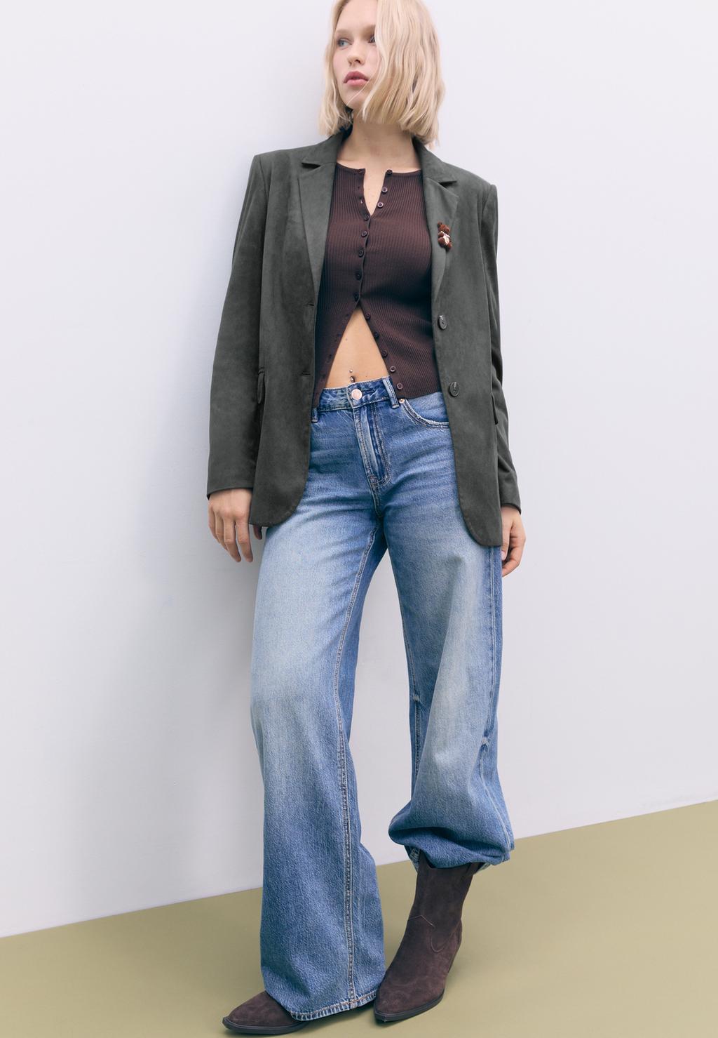 Regular Blazer in Wildlederoptik