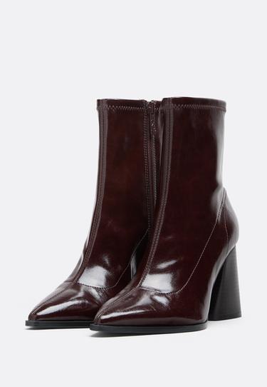 Leather effect heeled ankle boots — BURGUNDY  3