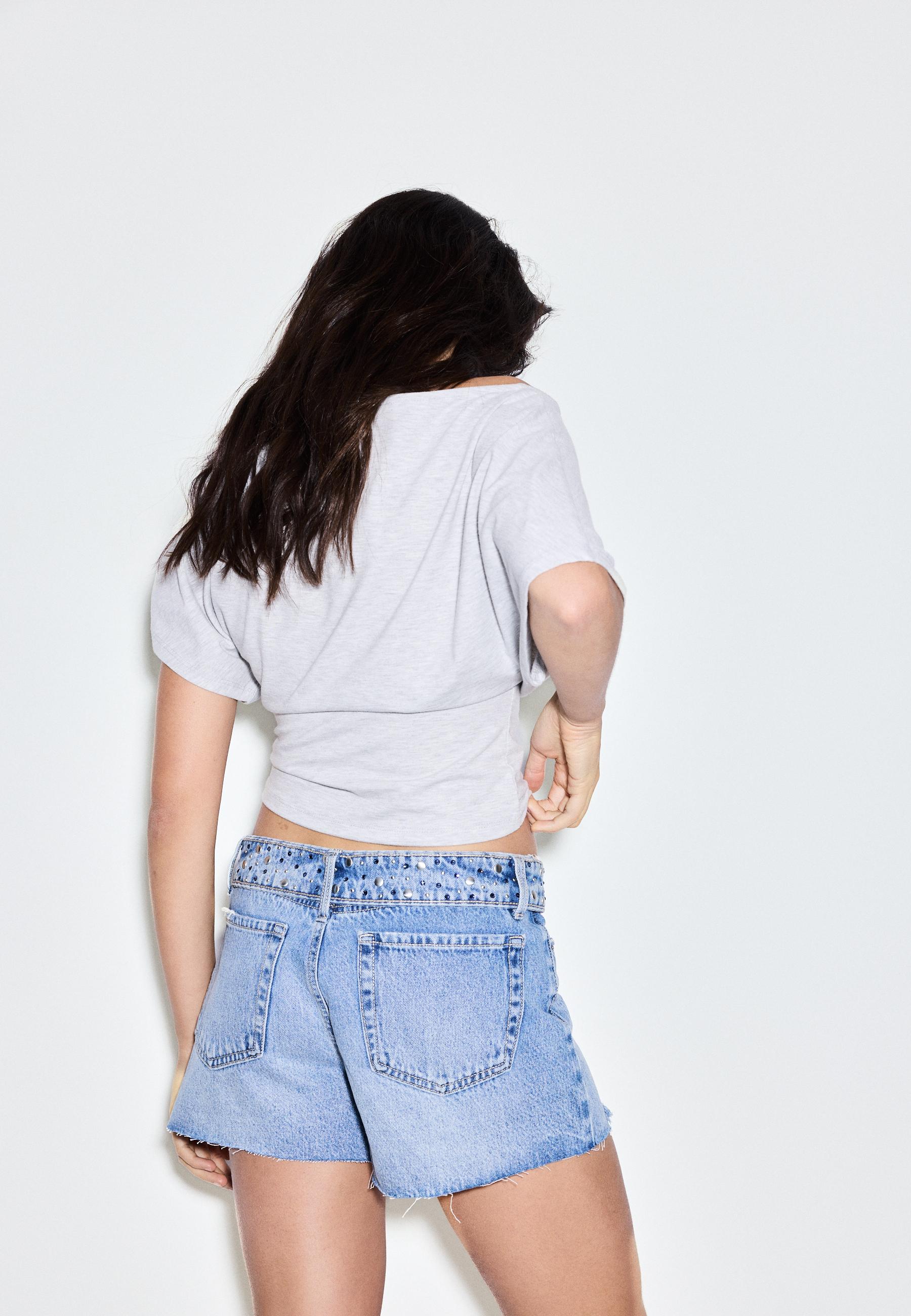 Turn-up waist denim shorts — OVERDYED BLUE DENIM