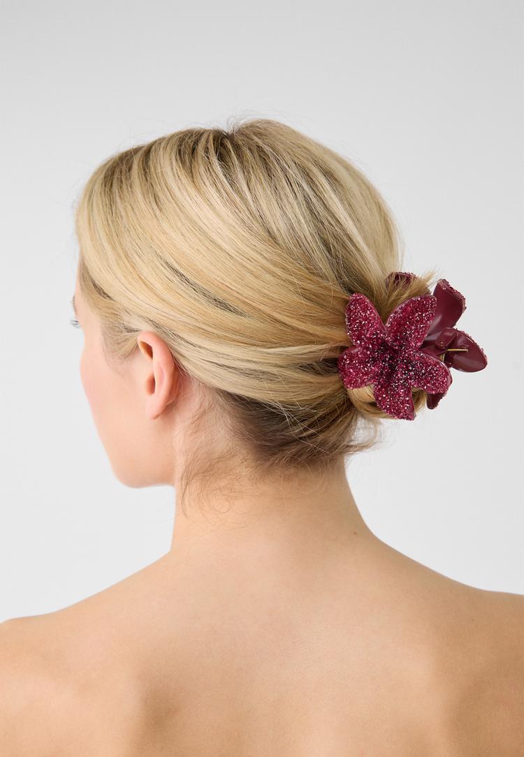set 3 pinzas flor brillos