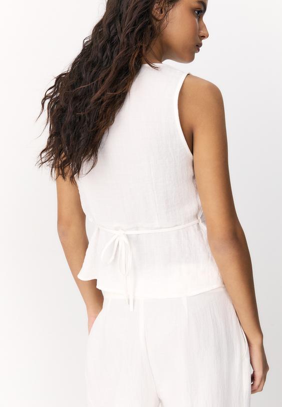 Stradivarius Gilet À Boutons Écru Xs