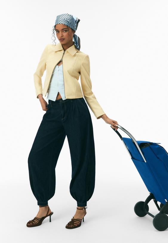 Stradivarius Blouson Ajusté En Similicuir Jaune Pastel M