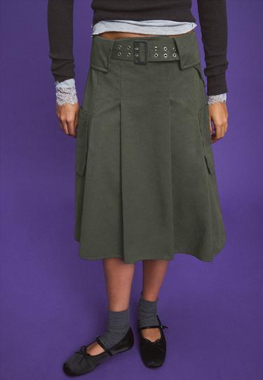 Utility pocket midi skirt — Khaki 3
