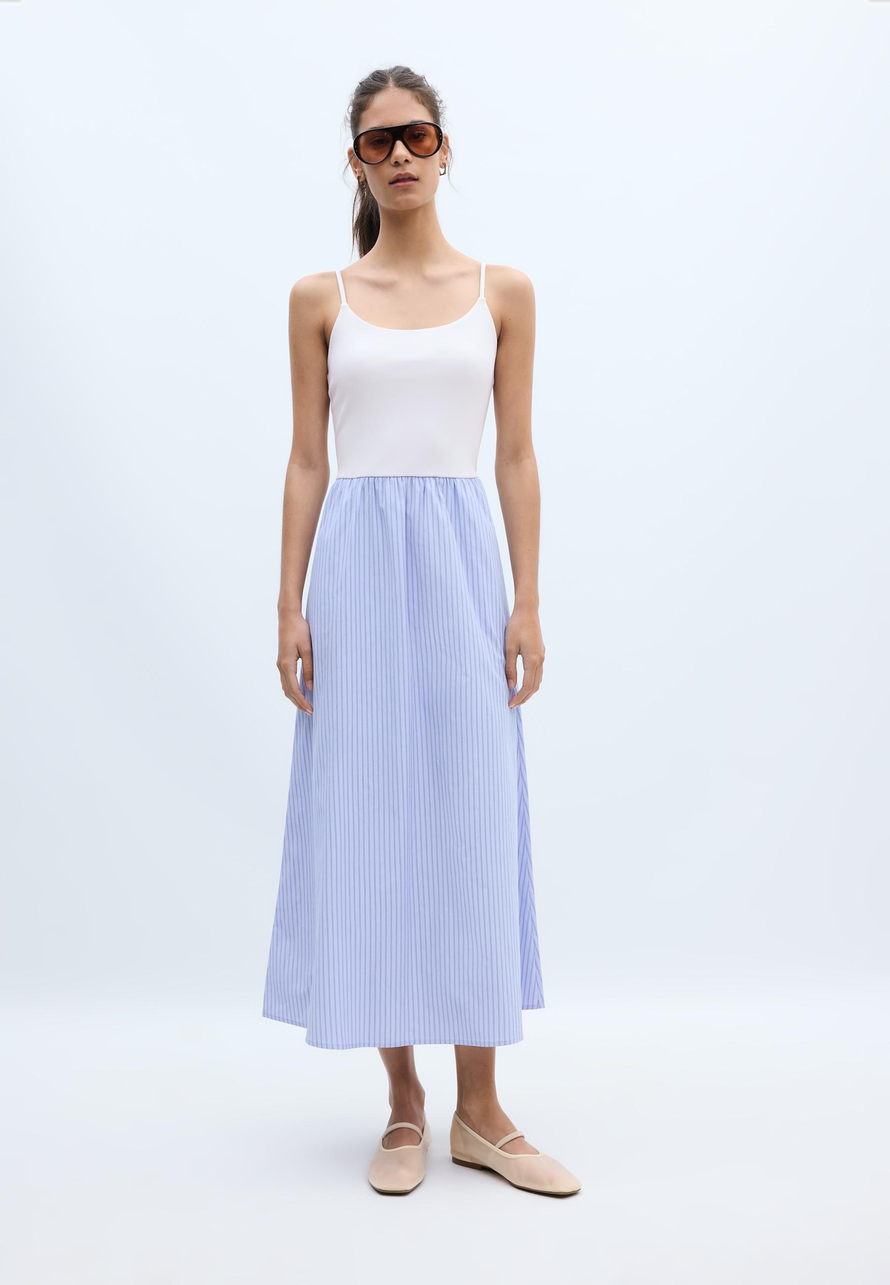 Two-material strappy midi dress — Sky blue
