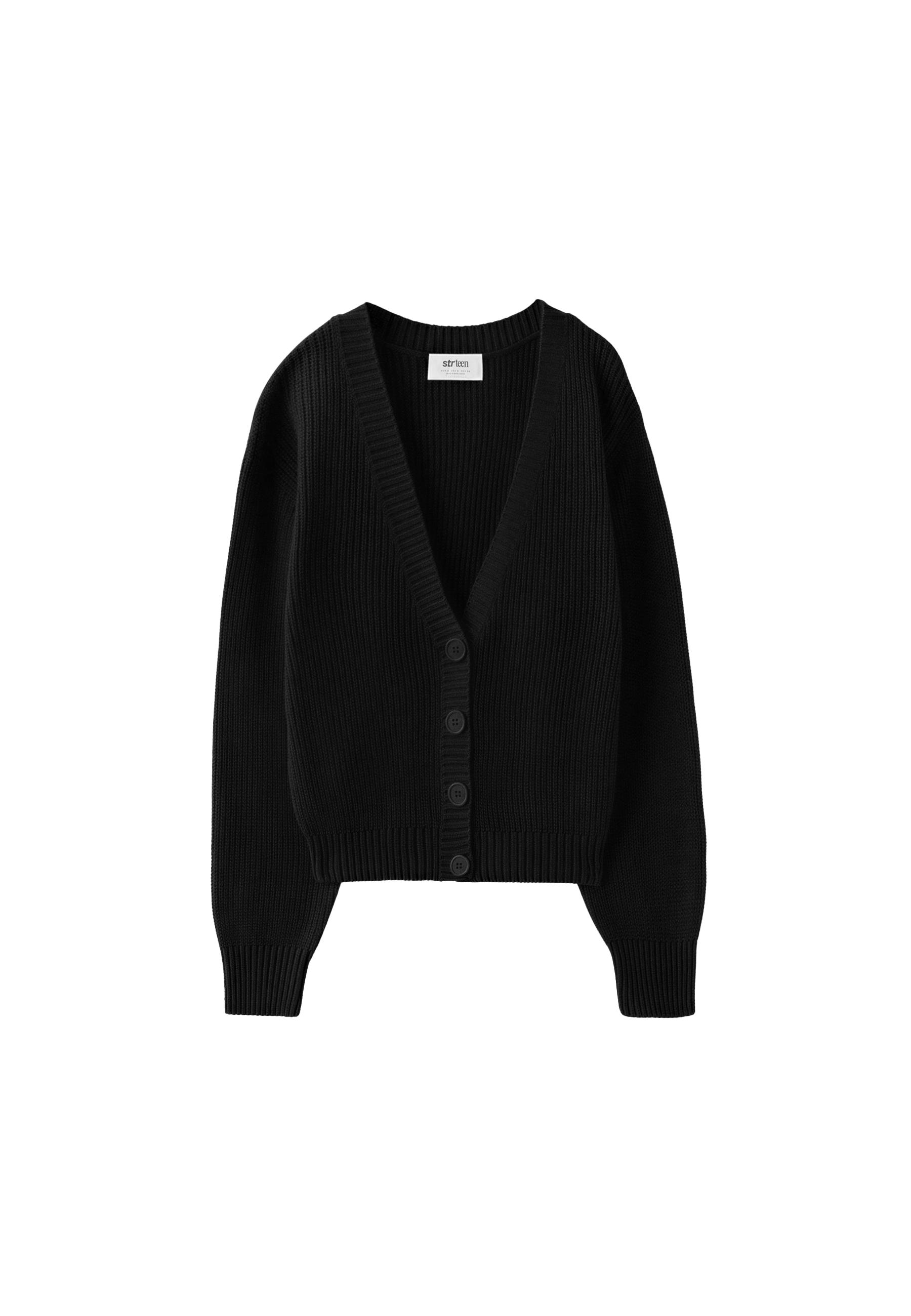 V-neck knit cardigan — Black