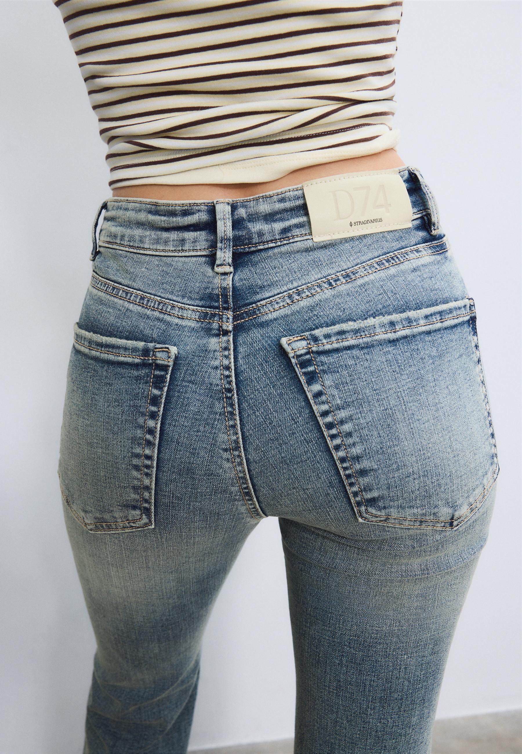D74 Bell bottom jeans with split — MEDIUM LIGHT BLUE DENIM