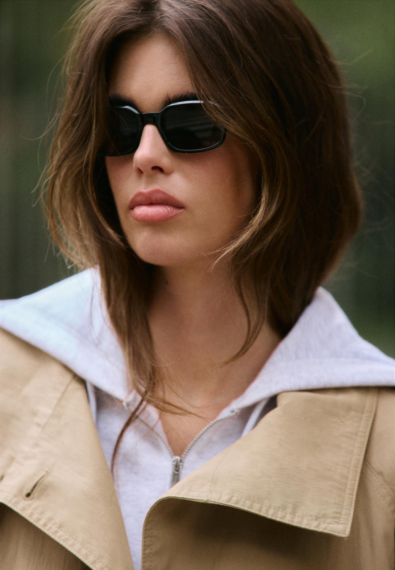 High-neck trench coat with belt — Beige