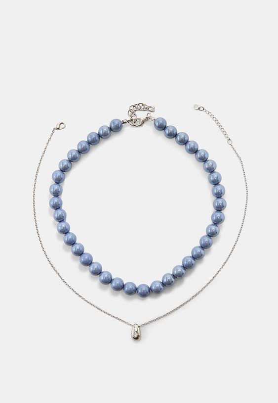 Stradivarius Set Of 2 Bead Necklaces Grey Os