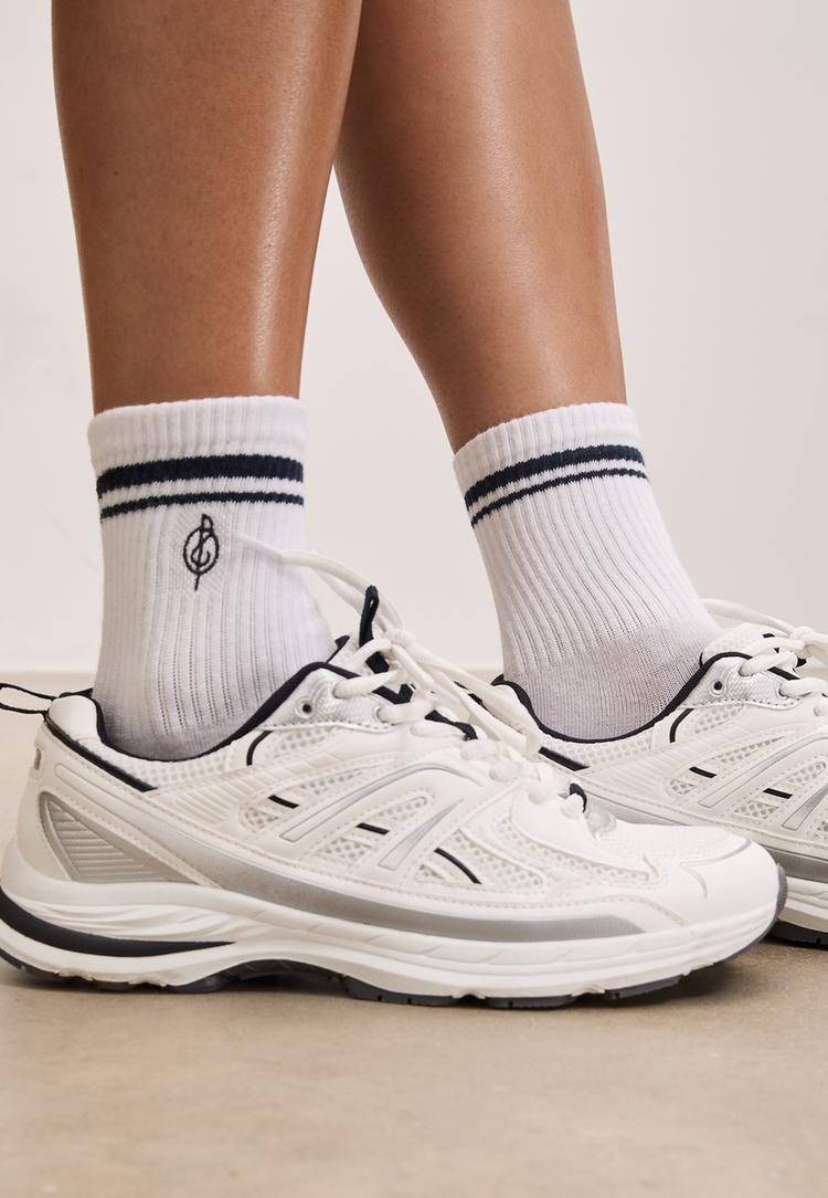 2 pack of striped and embroidered socks