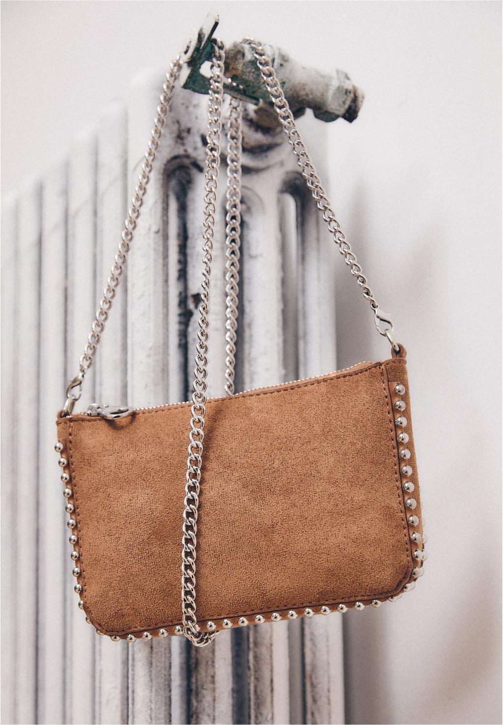 Mini faux suede beaded bag