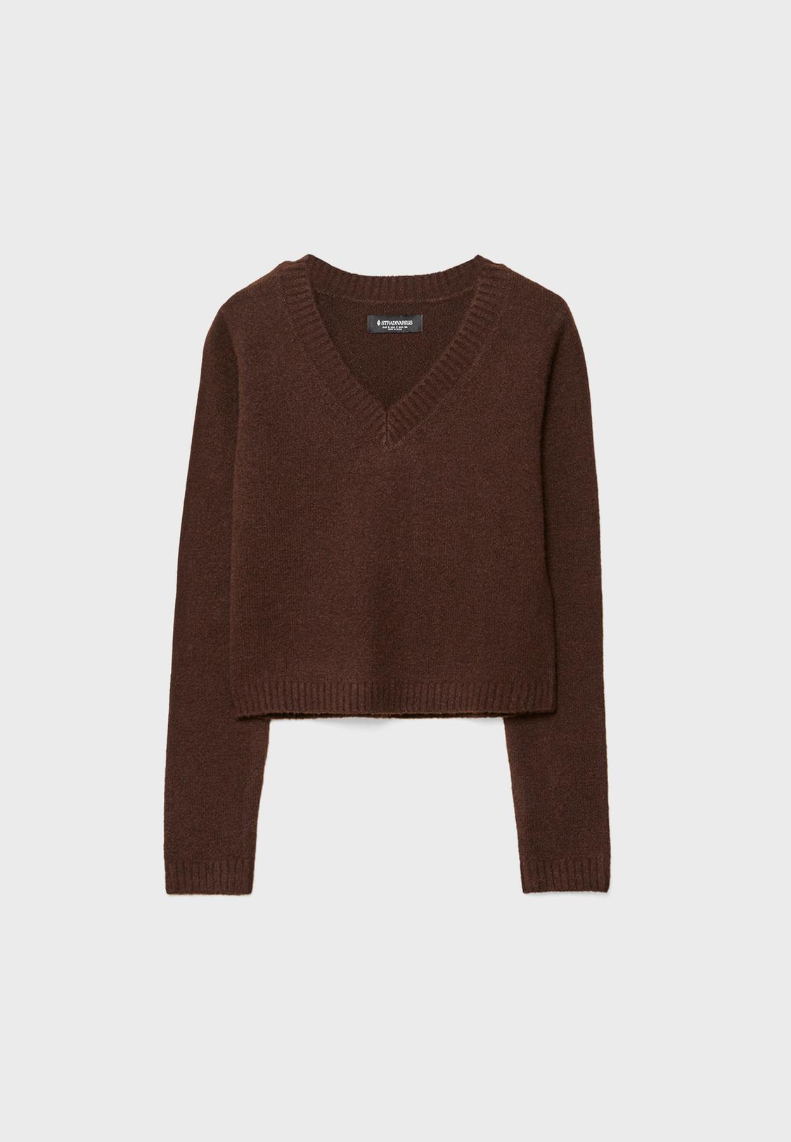 Soft-touch cropped knit sweater Women's fashion Stradivarius