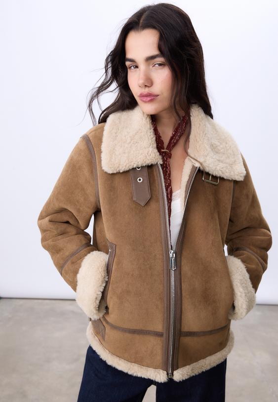 regular fit faux shearling lined jacket