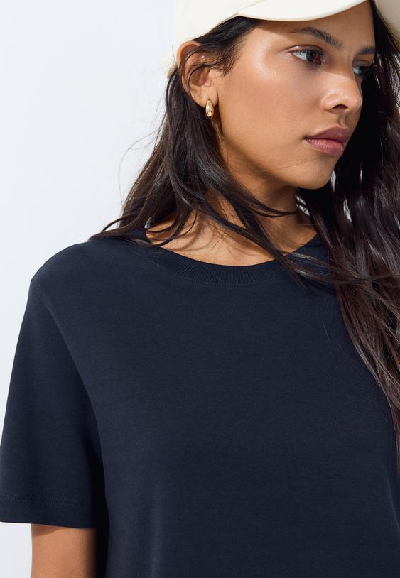 Stradivarius Basic Heavy Weight Regular Fit T-Shirt Dark Blue L