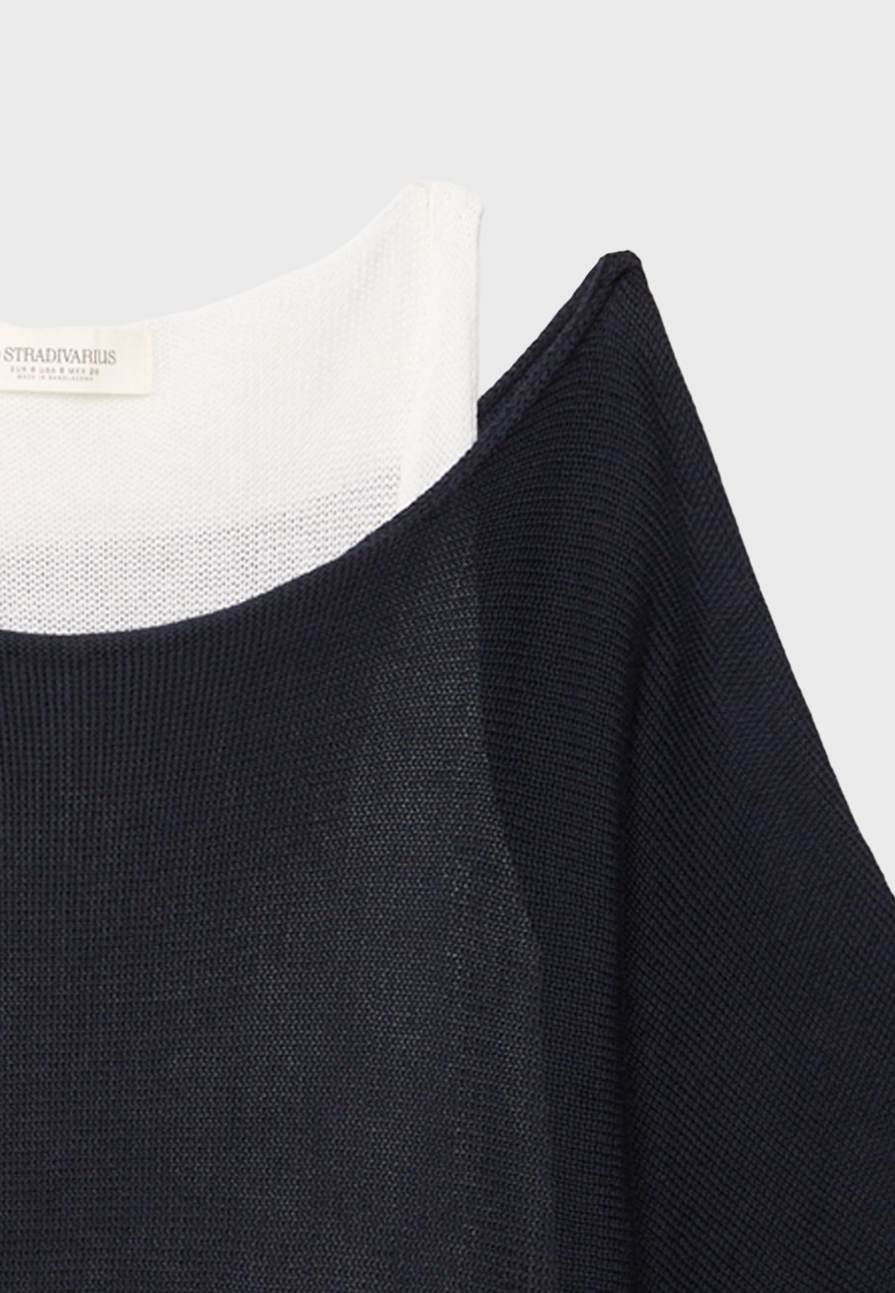 Boat neck knit jumper with overlay — Dark blue