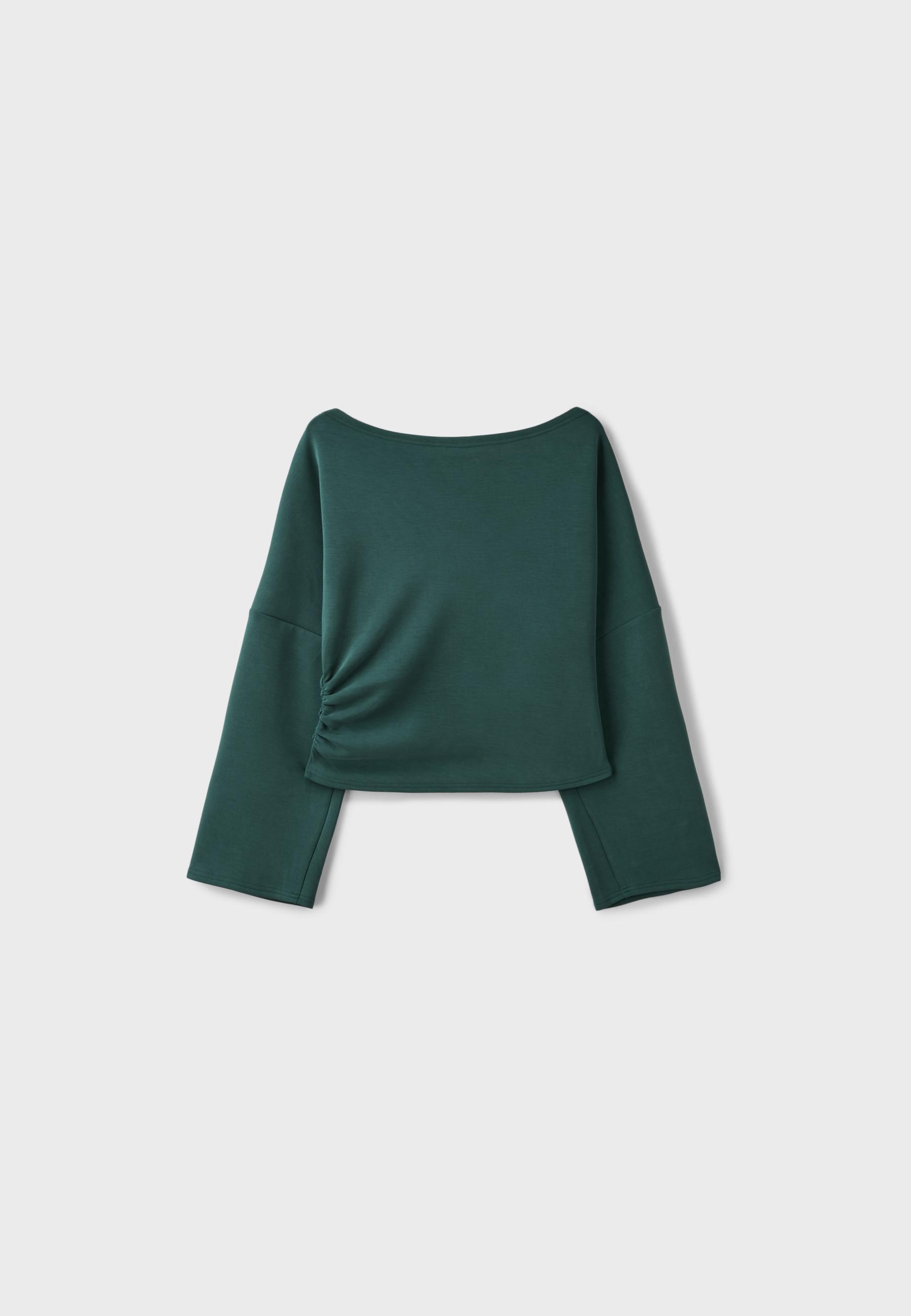 Soft-touch ruched asymmetric sweatshirt — Khaki