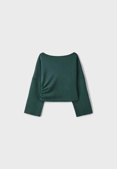 Asymmetric soft-touch ruched sweatshirt — Khaki 8