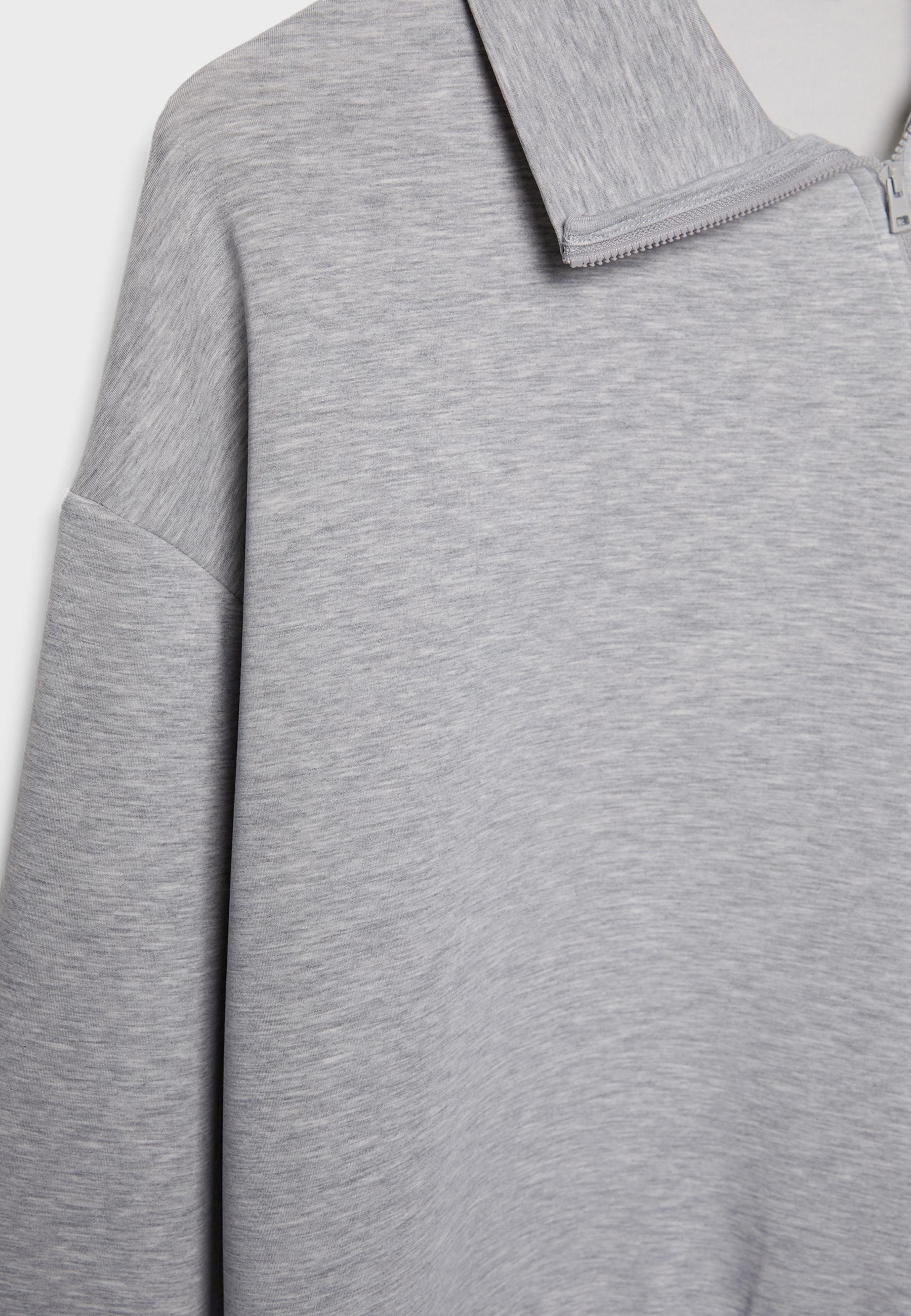 Soft-touch sweatshirt with side zip — Grey melange