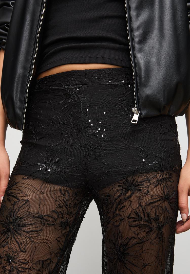 pantalon fluido bordados lentejuelas
